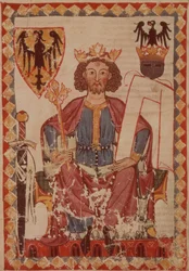 SENHORA. Amigo. germe. 848 King Henry, ilustração do Manesse Codex, uma coleção de canções de amor cortês, provavelmente de Zurique, c.1300-20