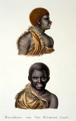Nativos de Van Diemans Land, ie. Tasmânia, do estudo etnológico de vários tipos raciais de vários continentes, por CI Brodtmann, 1824