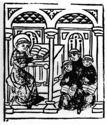 A lenda de Saint Brendan (Brandan), heróis e santo irlandês do século VI. O santo faz a história das maravilhas do mar aos seus confrades do mosteiro. Gravação de "Die Wunderbare Meerfahrt des Hl. Brandan." Bale