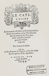 Página de rosto do Catecismo de João Calvino, publicado em Genebra, 1549