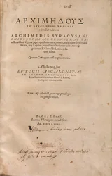 Página de rosto de uma edição impressa da &39;Archimedes Palimpsest&39;, Editio Princeps