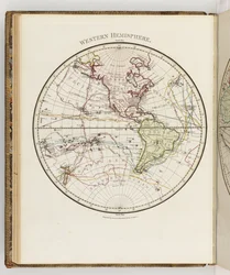 Mapa do hemisfério ocidental, ilustração do "Diário de uma viagem aos mares do Sul: no navio de Sua Majestade, o Endeavour".
