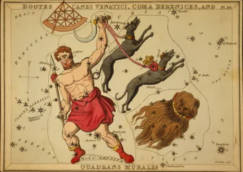 Bootes Canes Venatici, Coma Berenices e Quadrans Muralis, ilustração de 