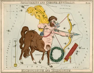 Sagitário e Corona Australis. Microscopium e Telescopium, c.1825 (cartão, papel, tecido)