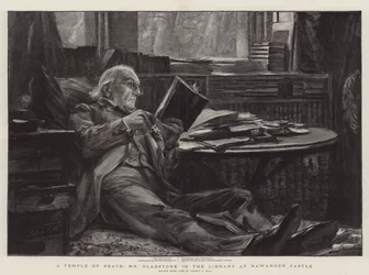 Um Templo da Paz, o Sr. Gladstone na Biblioteca do Castelo de Hawarden