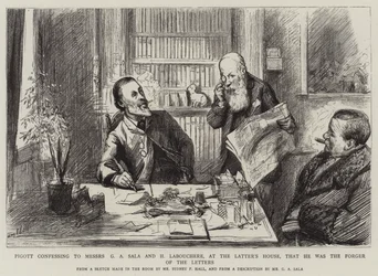 Pigott confessando a Messers GA Sala e H Labouchere, na Casa dos Últimos Dias, que ele era o falsificador das letras