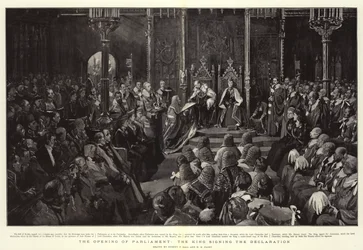 A abertura do parlamento, o rei que assina a declaração