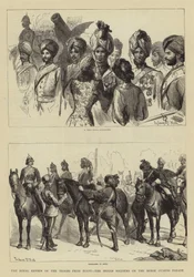 A revisão real das tropas do Egito, os soldados indianos na parada de guardas a cavalo