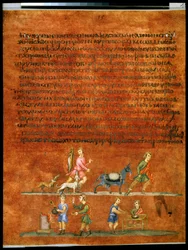 Página inteira: texto e miniatura: Esaú de regresso da caça (miniatura)