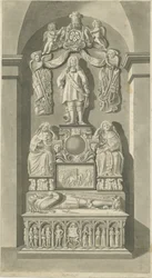 Interior da Igreja Patshull - Túmulos de Astley: desenho sépia, nd [final do século XVIII] (estampado)