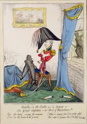 Achilles in the Sulks After His Retreat ou, The Great Captain on the Stool of Repentance, pub. por G. Humphrey, 7 de maio de 1827 (gravura colorida)