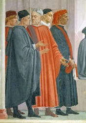 A criação do filho de Teófilo, rei de Antioquia, detalhe dos dignatários na corte do rei de Antioquia, c.1480 afrescos também ver 63302