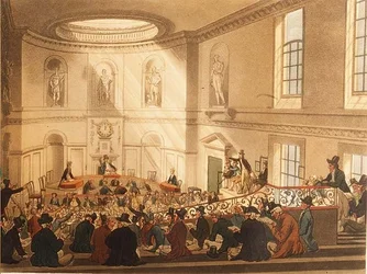 India House, a sala de vendas, pub. por Ackermann