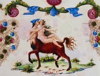 Centauro e figura feminina, Volume II f 287, v, Bíblia de Borso d