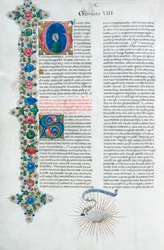 Página de manuscrito iluminado do Decameron, de Giovanni Boccaccio, italiano, c. 1467