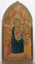 Madonna e Child with Saints (tempera no painel)