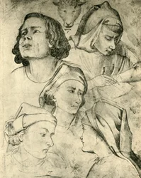 Estudos de cabeças, c1320-1366, 1943
