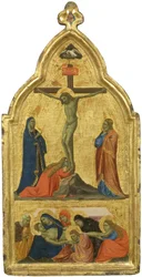 A crucificação e a lamentação (têmpera em painel dourado)