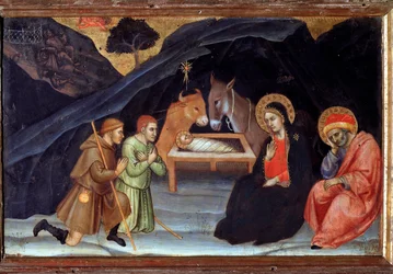 Adoração dos pastores - tempera na madeira