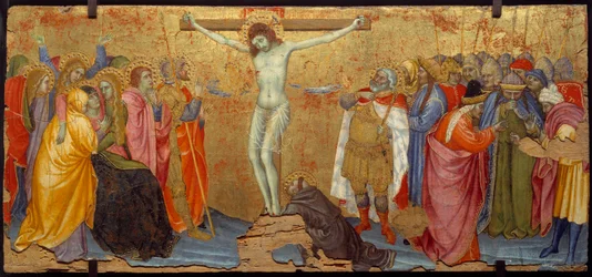 A Crucificação Pintura de Madeira por Taddeo di Bartolo (1363-1422) Sol do século XIV. 2,25x5,57 m