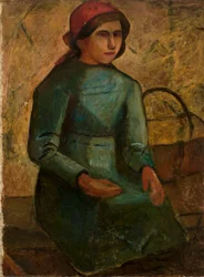Menina de vestido verde com um cesto