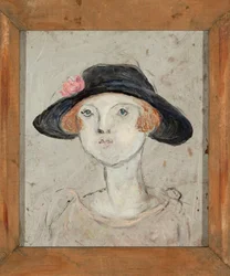 Cabeça de mulher com chapéu preto