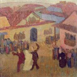 Casamento judaico na cidade (óleo sobre tela a bordo)