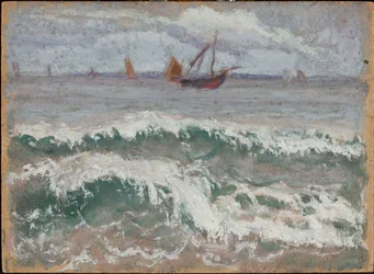 Mar agitado com barcos