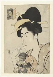 Mulher com macaco: Macaco e tigre
Comparações de impressão elegantes de sete olhos (título da série)
Furyu nanatsume e-awase (título da série sobre o objecto)