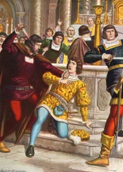 Morte de Giuliano de &39;Medici no Duomo, Florença em 1478. A Conspiração Pazzi