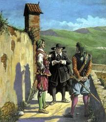 Don Abbondio encontra os bravos - ilustração para "Os Amantes" de Alessandro Manzoni, éd. Nerbini, Florença