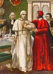 Papa Clemente XIV tomado por uma doença repentina, suspeita de ser causada por um veneno administrado pelos jesuítas. 1774