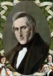 Retrato de Alessandro Manzoni (1785 - 1873), escritor italiano Ilustração de Tancredi Scarpelli (1866-1937) de "Storia d