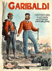 Retrato de Giuseppe Garibaldi (1807-1882), herói da unidade italiana (Risorgimento). Capa de "Garibaldi, Cronistoria illustrata dell