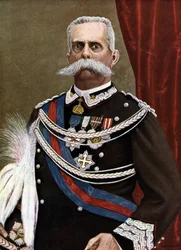 Retrato de Humbert I Rei de Itália (Umberto I) (1844-1900) Ilustração de Tancredi Scarpelli (1866-1937) de "Storia d