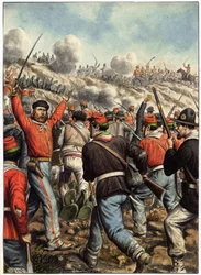 Risorgimento : representação de Giuseppe Garibaldi (1807-1882) durante uma batalha - capa de "Garibaldi, Cronistoria illustrata dell