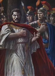 Antiguidade Romana: "a morte do imperador romano Caracalla, assassinado perto de Harran em 8 de Abril de 217, com uma espada, por Martialis, um dos oficiais da sua guarda próxima" (O assassinato de Caracalla, imperador romano, por Julius Martialis, 217) Il