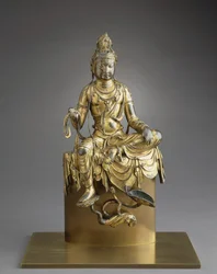 Bodhisattva Avalokitesvara sentado, século VIII (bronze com douradura)