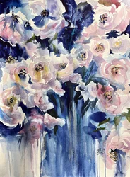 Flores azuis em tons de rosa