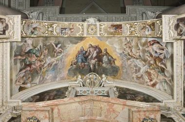 Cristo em Glória com São Gaudêncio e no arco Zacarias, Moisés e o Rei Davi