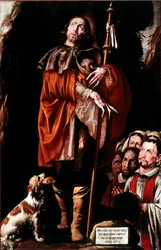São Roque O santo carrega o bubão da peste na perna. Quadro de Tanzio da Varallo