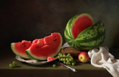 Natureza morta com melancia fresca