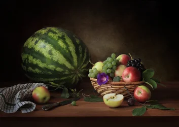 Natureza morta rústica com frutas