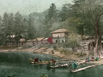 Aldeia piscatória no Lago Chuzenji, cerca de 1900 - 1915 (fotografia)