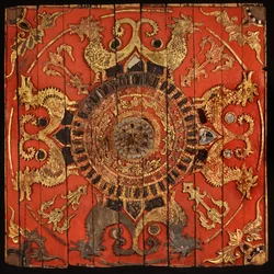 Painel de teto de um templo tailandês Lu no norte da Tailândia