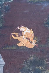 Cenas murais representando o Ramayana em Wat Phra Kaeo, o Grande Palácio Real, Banguecoque, Tailândia