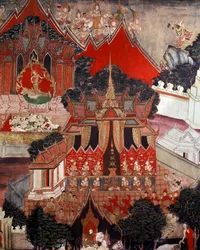 Cenas da vida de Buda, meados do século 19 (pintura de parede)