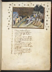 MacMorogh, o chefe irlandês, aproxima-se do duque de Gloucester, MS Harley 1319, f.9r