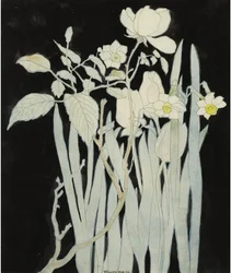 Daffodils And Roses par Hoytema, Theo van (1863-1917). Aguarela e tinta sobre papel, tamanho : 27,5x23