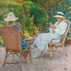 Maria e Elisabeth van Rysselberghe a tricotar no jardim, c. 1912